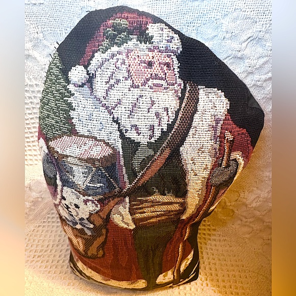 Vtg Santa🎅Claus Tapestry Door Stopper Weighted Bean Bag Christmas Decor LikeNew - Picture 2 of 11